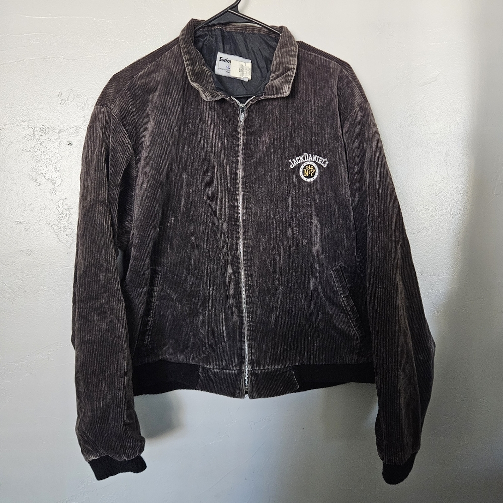 Swingster Vintage Large Brown Corduroy Jacket Jack Daniels No. 7 Zip Up